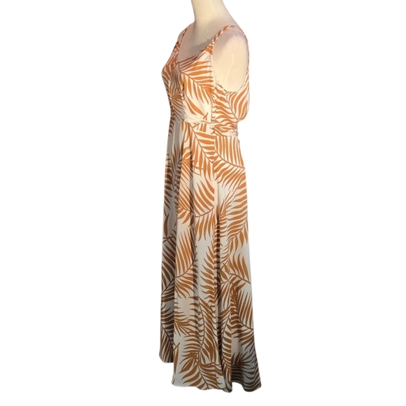 Vince Camuto Tropical Print Sleeveless Dress Maxi Taupe & White Women's M - FLAW - Picture 2 of 11